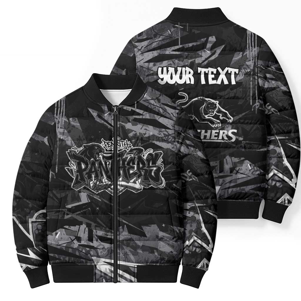 Personalized Penrith Panthers Bomber Puffer Jacket Graffiti Grunge Abstract Urban Street Style Design