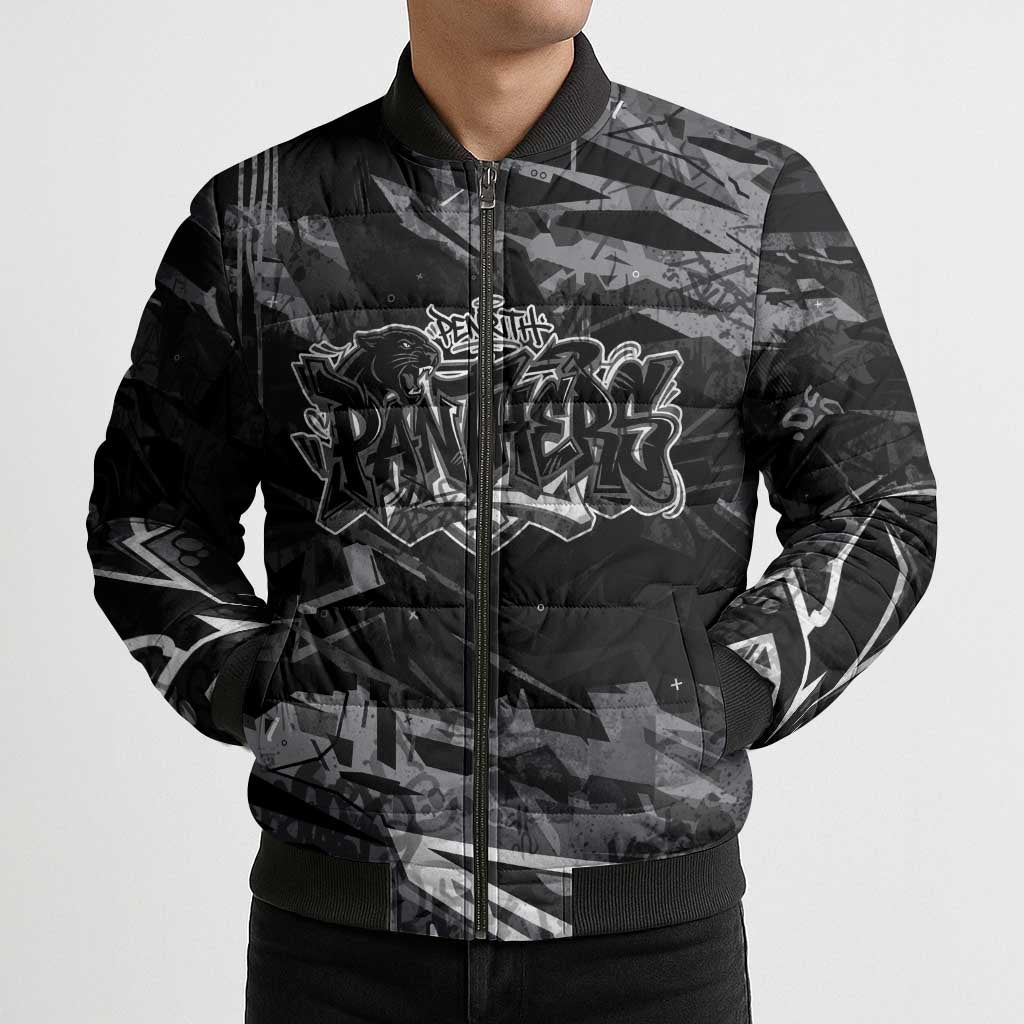 Personalized Penrith Panthers Bomber Puffer Jacket Graffiti Grunge Abstract Urban Street Style Design