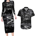 Personalized Penrith Panthers Couples Matching Long Sleeve Bodycon Dress and Hawaiian Shirt Graffiti Grunge Abstract Urban Street Style Design