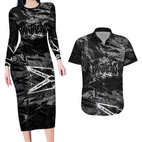 Personalized Penrith Panthers Couples Matching Long Sleeve Bodycon Dress and Hawaiian Shirt Graffiti Grunge Abstract Urban Street Style Design