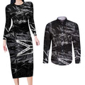 Personalized Penrith Panthers Couples Matching Long Sleeve Bodycon Dress and Long Sleeve Button Shirt Graffiti Grunge Abstract Urban Street Style Design