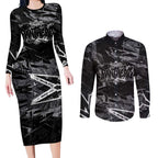 Personalized Penrith Panthers Couples Matching Long Sleeve Bodycon Dress and Long Sleeve Button Shirt Graffiti Grunge Abstract Urban Street Style Design