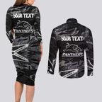 Personalized Penrith Panthers Couples Matching Long Sleeve Bodycon Dress and Long Sleeve Button Shirt Graffiti Grunge Abstract Urban Street Style Design