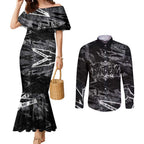 Personalized Penrith Panthers Couples Matching Mermaid Dress and Long Sleeve Button Shirt Graffiti Grunge Abstract Urban Street Style Design