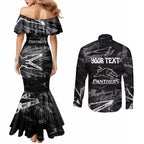 Personalized Penrith Panthers Couples Matching Mermaid Dress and Long Sleeve Button Shirt Graffiti Grunge Abstract Urban Street Style Design