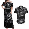 Personalized Penrith Panthers Couples Matching Off Shoulder Maxi Dress and Hawaiian Shirt Graffiti Grunge Abstract Urban Street Style Design