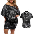 Personalized Penrith Panthers Couples Matching Off Shoulder Short Dress and Hawaiian Shirt Graffiti Grunge Abstract Urban Street Style Design