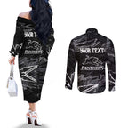 Personalized Penrith Panthers Couples Matching Off The Shoulder Long Sleeve Dress and Long Sleeve Button Shirt Graffiti Grunge Abstract Urban Street Style Design
