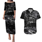Personalized Penrith Panthers Couples Matching Puletasi and Hawaiian Shirt Graffiti Grunge Abstract Urban Street Style Design