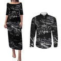 Personalized Penrith Panthers Couples Matching Puletasi and Long Sleeve Button Shirt Graffiti Grunge Abstract Urban Street Style Design