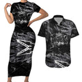 Personalized Penrith Panthers Couples Matching Short Sleeve Bodycon Dress and Hawaiian Shirt Graffiti Grunge Abstract Urban Street Style Design