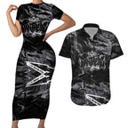 Personalized Penrith Panthers Couples Matching Short Sleeve Bodycon Dress and Hawaiian Shirt Graffiti Grunge Abstract Urban Street Style Design