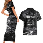 Personalized Penrith Panthers Couples Matching Short Sleeve Bodycon Dress and Hawaiian Shirt Graffiti Grunge Abstract Urban Street Style Design