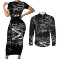 Personalized Penrith Panthers Couples Matching Short Sleeve Bodycon Dress and Long Sleeve Button Shirt Graffiti Grunge Abstract Urban Street Style Design