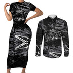 Personalized Penrith Panthers Couples Matching Short Sleeve Bodycon Dress and Long Sleeve Button Shirt Graffiti Grunge Abstract Urban Street Style Design