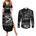 Personalized Penrith Panthers Couples Matching Summer Maxi Dress and Long Sleeve Button Shirt Graffiti Grunge Abstract Urban Street Style Design