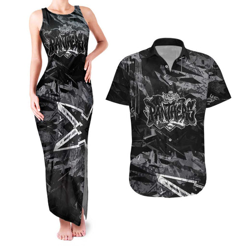 Personalized Penrith Panthers Couples Matching Tank Maxi Dress and Hawaiian Shirt Graffiti Grunge Abstract Urban Street Style Design