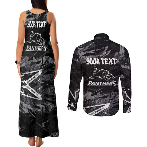 Personalized Penrith Panthers Couples Matching Tank Maxi Dress and Long Sleeve Button Shirt Graffiti Grunge Abstract Urban Street Style Design