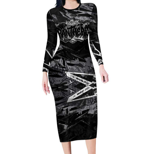 Personalized Penrith Panthers Family Matching Long Sleeve Bodycon Dress and Hawaiian Shirt Graffiti Grunge Abstract Urban Street Style Design