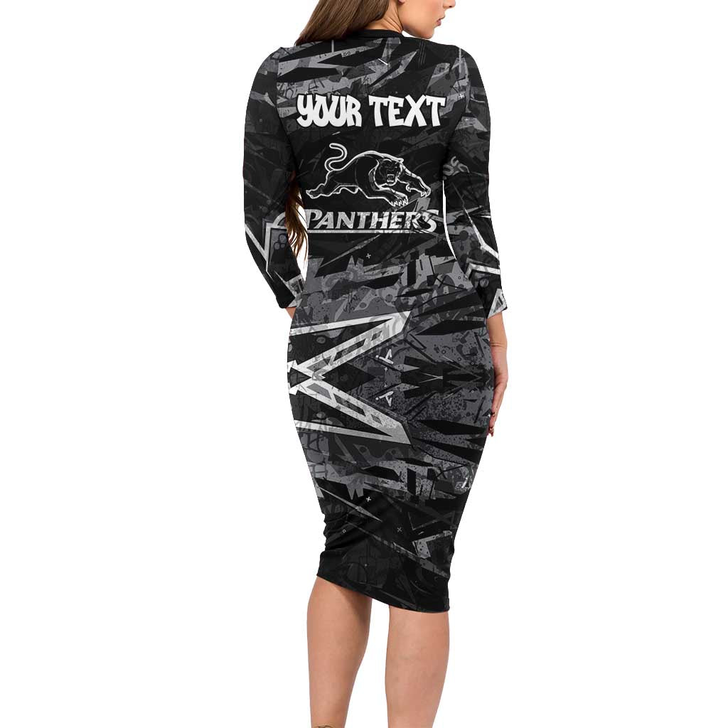 Personalized Penrith Panthers Family Matching Long Sleeve Bodycon Dress and Hawaiian Shirt Graffiti Grunge Abstract Urban Street Style Design