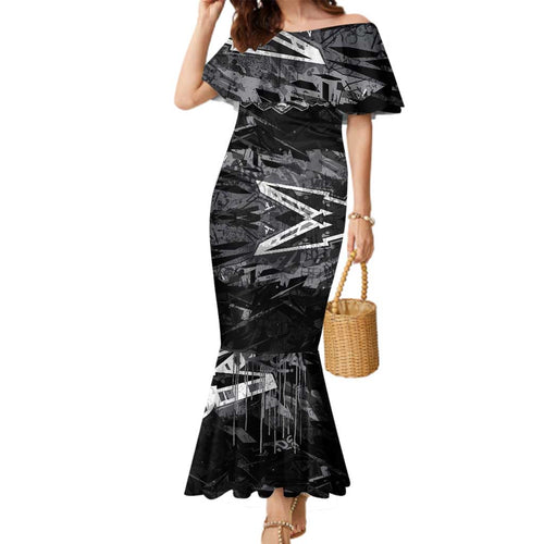 Personalized Penrith Panthers Family Matching Mermaid Dress and Hawaiian Shirt Graffiti Grunge Abstract Urban Street Style Design
