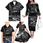 Personalized Penrith Panthers Family Matching Off The Shoulder Long Sleeve Dress and Hawaiian Shirt Graffiti Grunge Abstract Urban Street Style Design