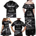 Personalized Penrith Panthers Family Matching Off Shoulder Maxi Dress and Hawaiian Shirt Graffiti Grunge Abstract Urban Street Style Design