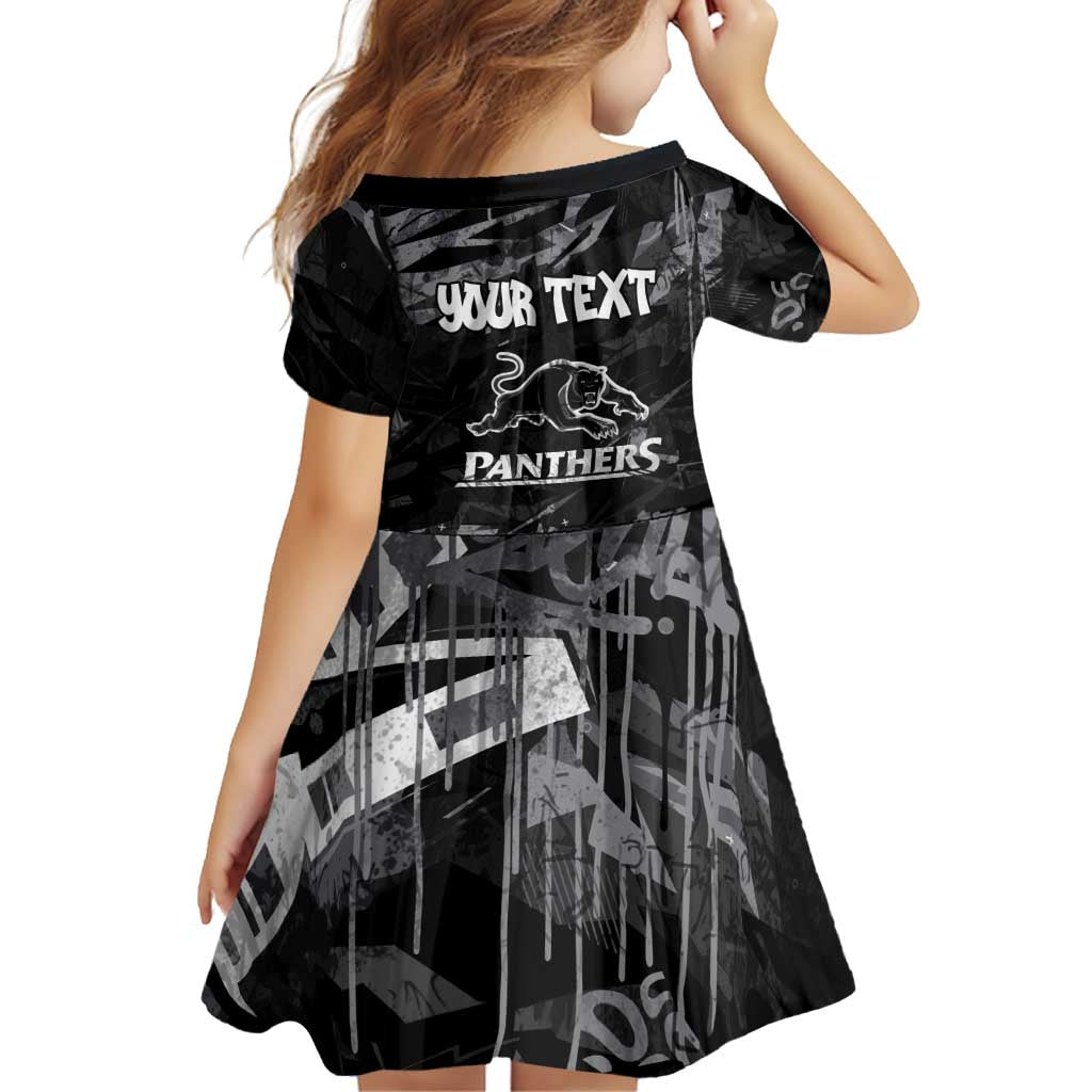 Personalized Penrith Panthers Family Matching Off Shoulder Short Dress and Hawaiian Shirt Graffiti Grunge Abstract Urban Street Style Design