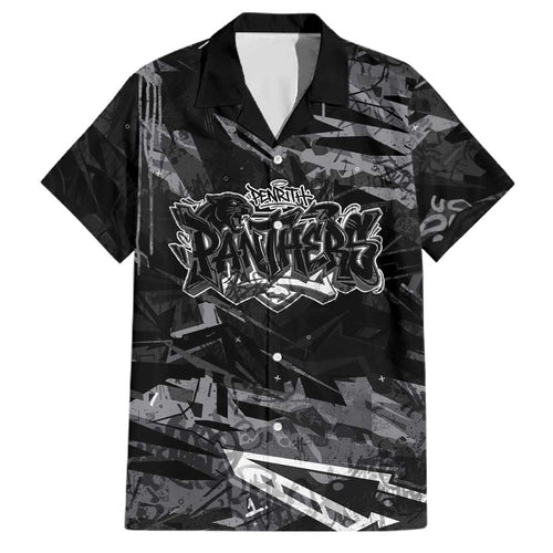 Personalized Penrith Panthers Family Matching Off Shoulder Short Dress and Hawaiian Shirt Graffiti Grunge Abstract Urban Street Style Design