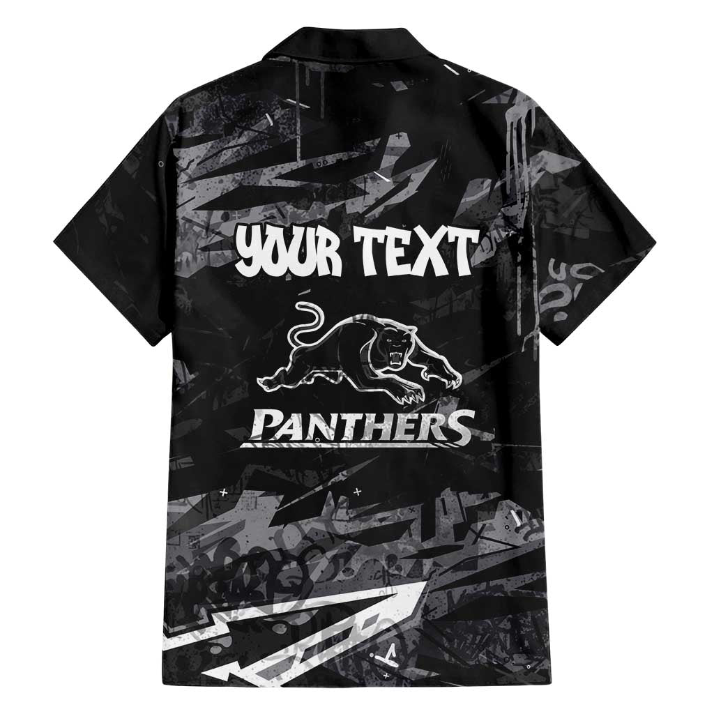 Personalized Penrith Panthers Family Matching Off Shoulder Short Dress and Hawaiian Shirt Graffiti Grunge Abstract Urban Street Style Design