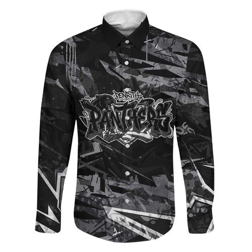 Personalized Penrith Panthers Family Matching Off Shoulder Short Dress and Hawaiian Shirt Graffiti Grunge Abstract Urban Street Style Design