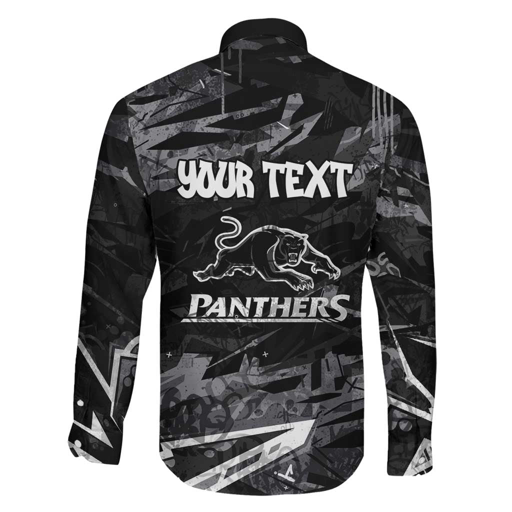 Personalized Penrith Panthers Family Matching Off Shoulder Short Dress and Hawaiian Shirt Graffiti Grunge Abstract Urban Street Style Design