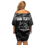 Personalized Penrith Panthers Family Matching Off Shoulder Short Dress and Hawaiian Shirt Graffiti Grunge Abstract Urban Street Style Design