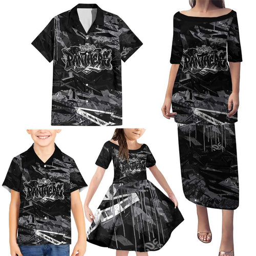 Personalized Penrith Panthers Family Matching Puletasi and Hawaiian Shirt Graffiti Grunge Abstract Urban Street Style Design