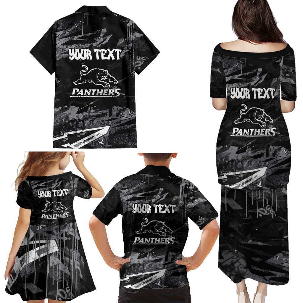 Personalized Penrith Panthers Family Matching Puletasi and Hawaiian Shirt Graffiti Grunge Abstract Urban Street Style Design