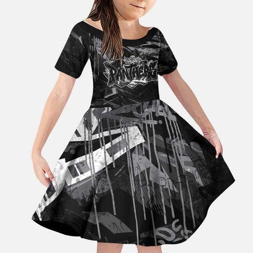 Personalized Penrith Panthers Family Matching Short Sleeve Bodycon Dress and Hawaiian Shirt Graffiti Grunge Abstract Urban Street Style Design