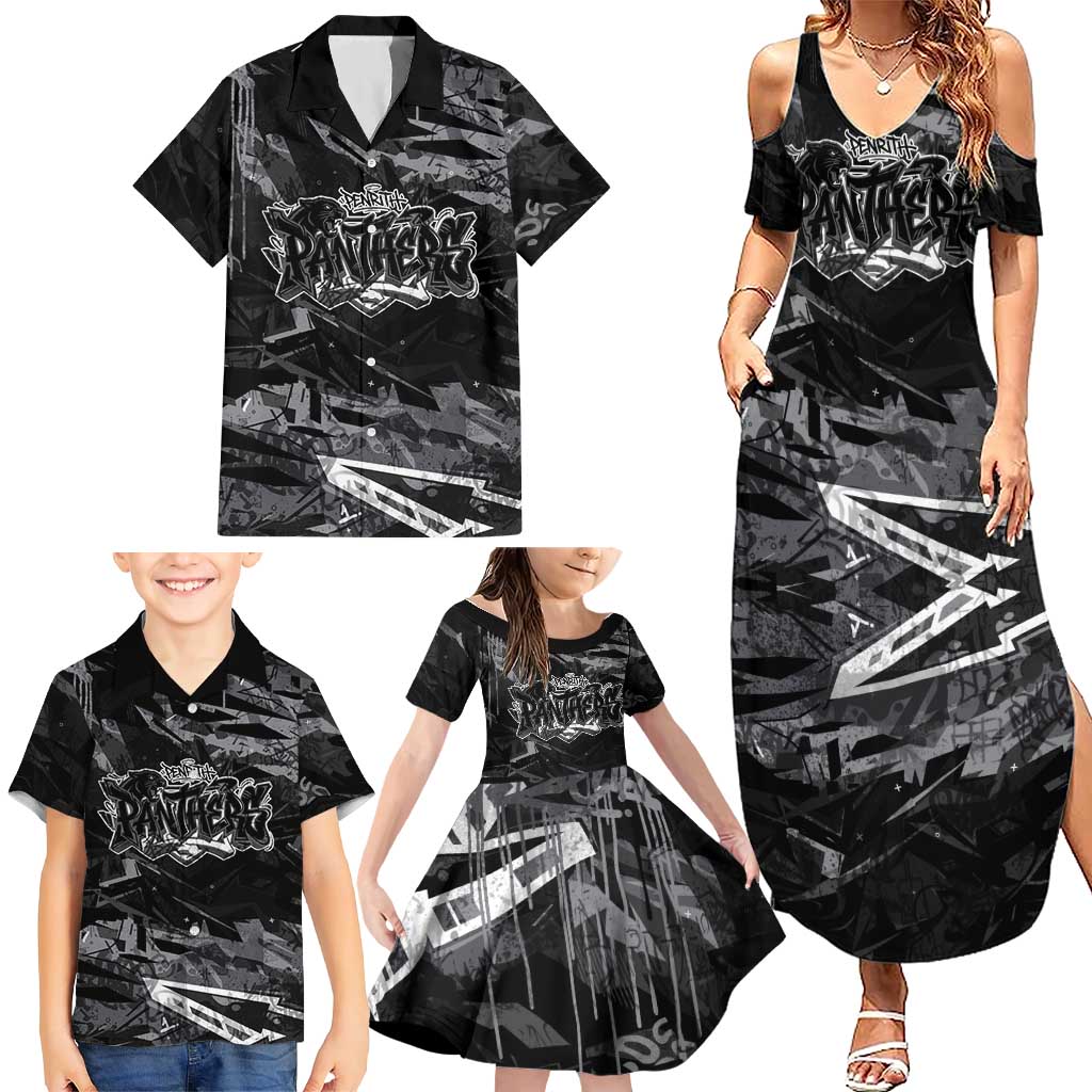 Personalized Penrith Panthers Family Matching Summer Maxi Dress and Hawaiian Shirt Graffiti Grunge Abstract Urban Street Style Design
