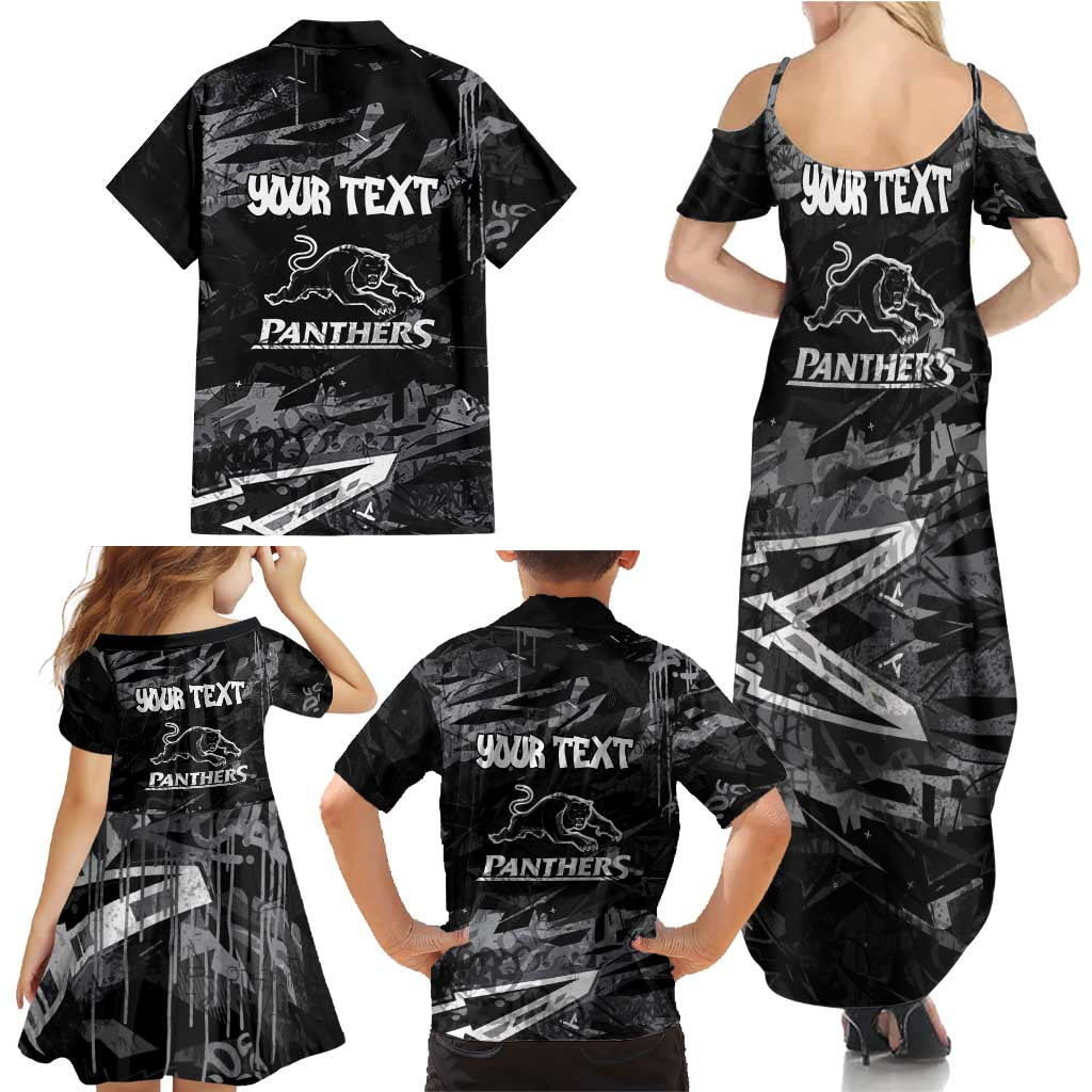 Personalized Penrith Panthers Family Matching Summer Maxi Dress and Hawaiian Shirt Graffiti Grunge Abstract Urban Street Style Design