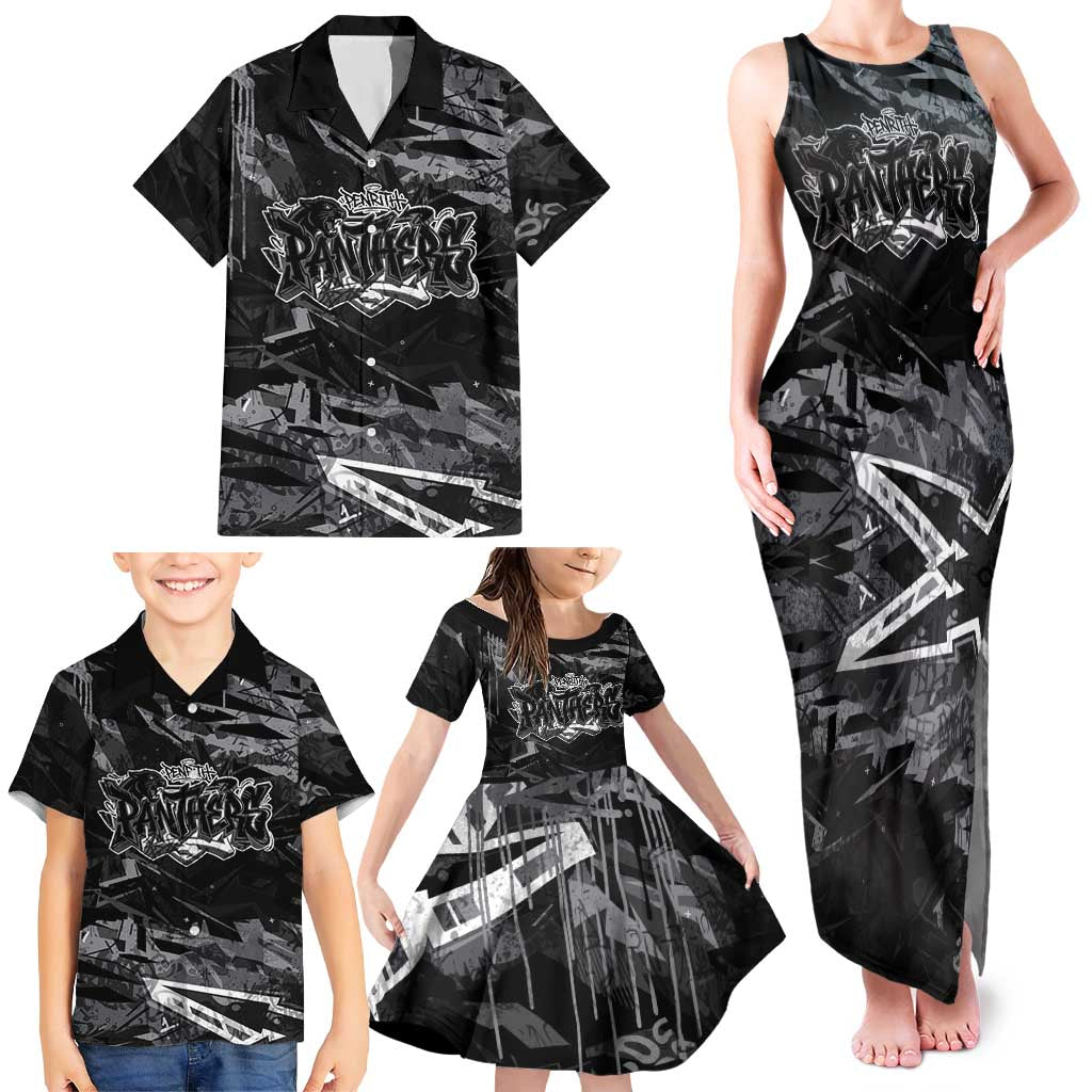 Personalized Penrith Panthers Family Matching Tank Maxi Dress and Hawaiian Shirt Graffiti Grunge Abstract Urban Street Style Design