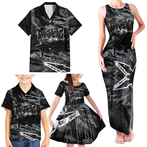 Personalized Penrith Panthers Family Matching Tank Maxi Dress and Hawaiian Shirt Graffiti Grunge Abstract Urban Street Style Design