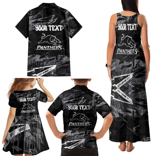 Personalized Penrith Panthers Family Matching Tank Maxi Dress and Hawaiian Shirt Graffiti Grunge Abstract Urban Street Style Design