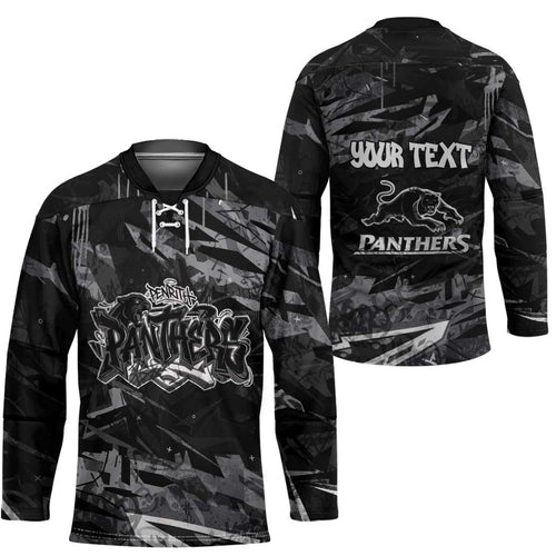Personalized Penrith Panthers Hockey Jersey Graffiti Grunge Abstract Urban Street Style Design