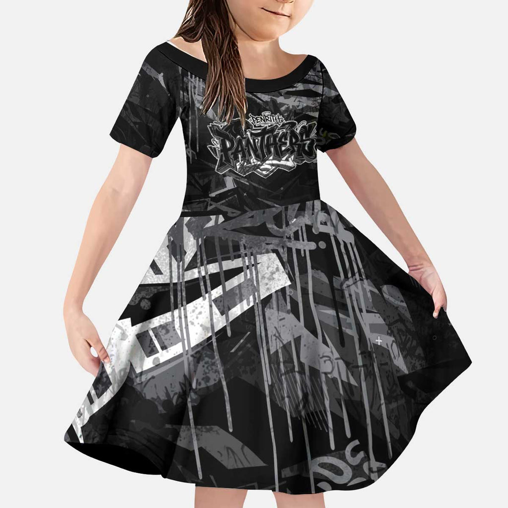 Personalized Penrith Panthers Kid Short Sleeve Dress Graffiti Grunge Abstract Urban Street Style Design