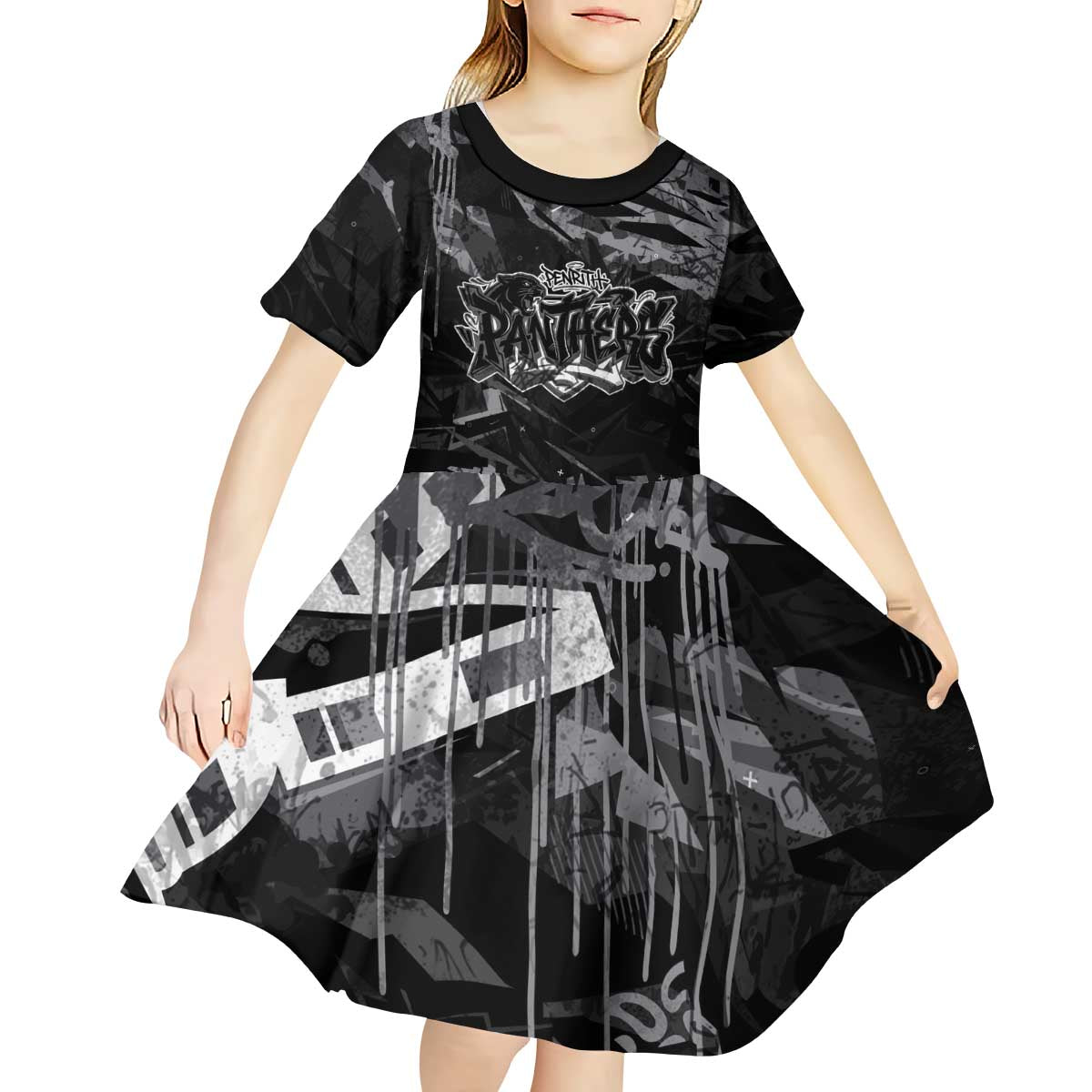Personalized Penrith Panthers Kid Short Sleeve Dress Graffiti Grunge Abstract Urban Street Style Design
