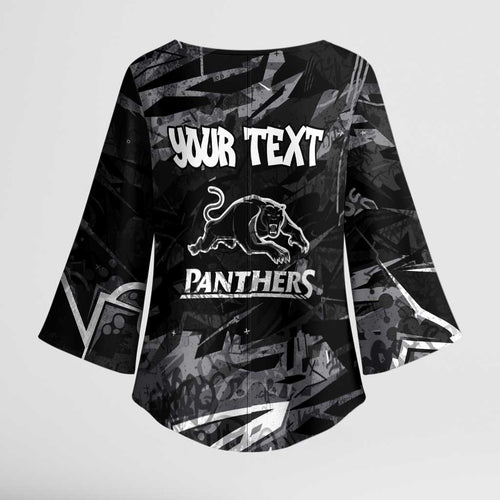 Personalized Penrith Panthers Kimono Sleeve Blouse Graffiti Grunge Abstract Urban Street Style Design