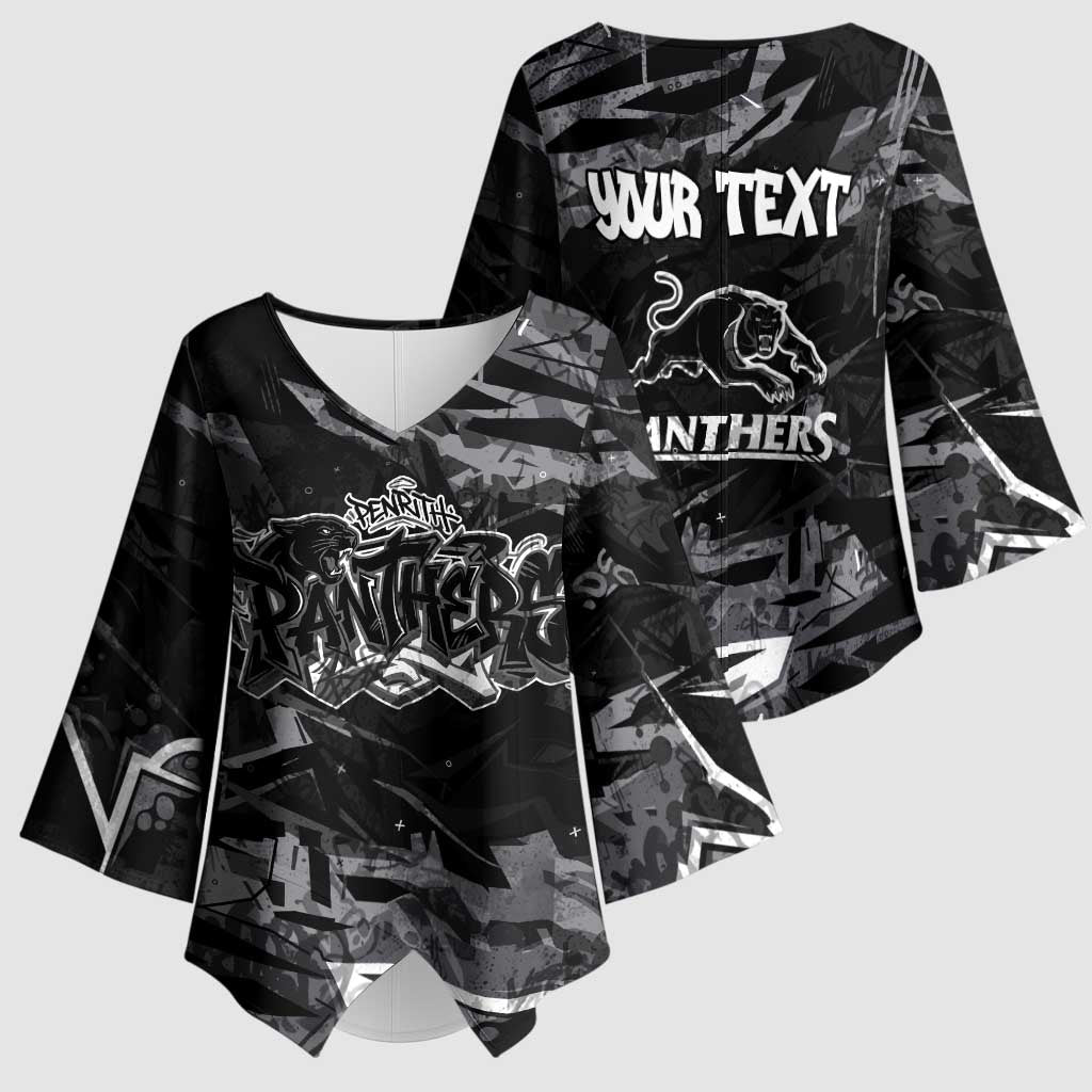 Personalized Penrith Panthers Kimono Sleeve Blouse Graffiti Grunge Abstract Urban Street Style Design
