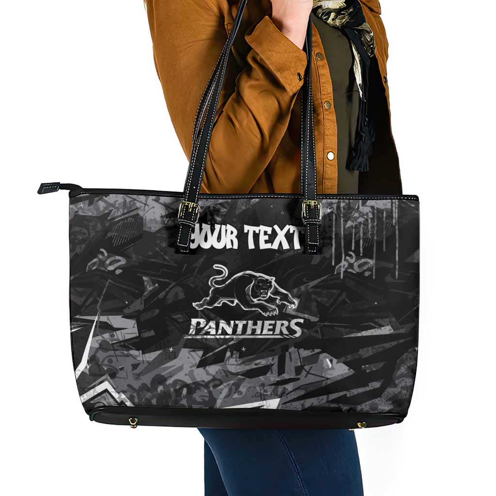 Personalized Penrith Panthers Leather Tote Bag Graffiti Grunge Abstract Urban Street Style Design