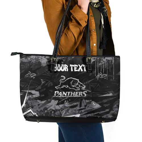 Personalized Penrith Panthers Leather Tote Bag Graffiti Grunge Abstract Urban Street Style Design