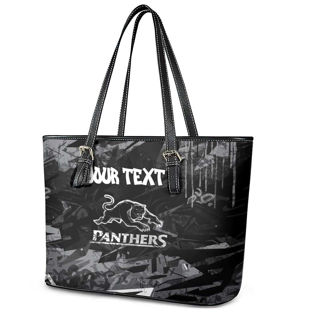 Personalized Penrith Panthers Leather Tote Bag Graffiti Grunge Abstract Urban Street Style Design