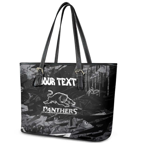 Personalized Penrith Panthers Leather Tote Bag Graffiti Grunge Abstract Urban Street Style Design